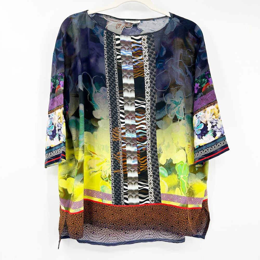 Megan Park Womens Boho Artsy Vacation 100% Silk Floral Mixed Print Blouse Size 8